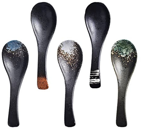 Angoily 5stücke Japanisches Keramiklöffel Kreativer Reislöffel für Zuhause Küche Esslöffel Suppenlöffel Reislöffel Zufällige Farbe