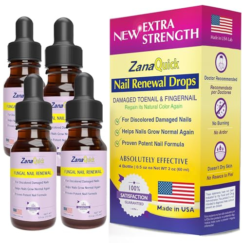 ZanaQuick Toenail Treatment Drops - 4 Pack Extra Strength Nail Repair Solution for Toe Nails & Fingernails - Powerful Nail Care Renewal & Recovery Liquid for Thick, Damaged & Discolored Nails Remedy