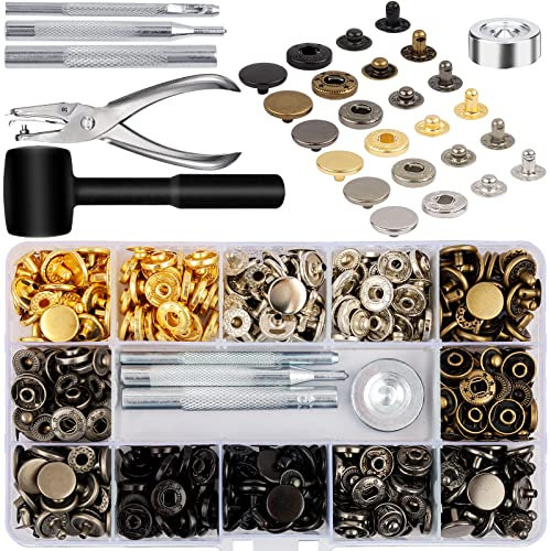 120Sets Druckknopf Set, KWOKWEI 6 Farben Druckknöpfe mit zange, Metall Kleidung Snaps Taste mit Fixierwerkzeug Kit, 12.5mm Leder Druckknöpfe Kit für Kleidung, Jacken, Jeans trägt, Brieftasche