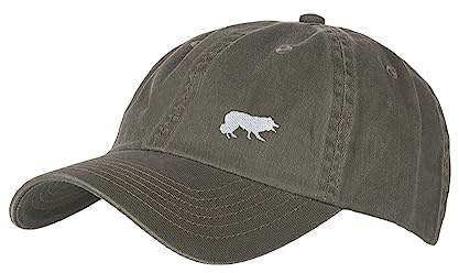 The House Of Dog: Border Collie Owner Gift. 100% Washed Chino Cotton Embroidered 6 Panel Unstructured Baseball Cap. Olive