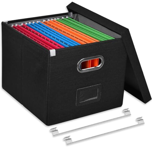 Umtiti A4-Size File Organizer Box with Lid, Letter Size, File Folder Storage, Easy Slide Durable Hanging File Box for Office/Decor/Home,Black.S-UK