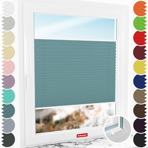 Schuette® Plissee mit Bohren zum Anschrauben ● Thermo Kollektion: Teal Aura (Blau) ● 85x120cm (Breite x Höhe) ● Suprafix Faltrollo Befestigung ● Bequeme Rollo Montage inkl. Video