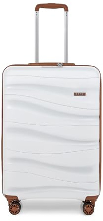 KONO Koffer Trolley Reisekoffer Mittelgroß Leicht Hartschalenkoffer mit TSA Schloss Zwillingsrollen Rollkoffer 4 Rollen (Creme Weiß, L)