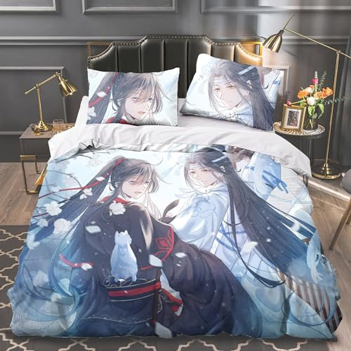 Zhongkaihua Grandmaster of Demonic Cultivation Bedding Sets with Pillowcases LAN Wang Ji Wei Wu Xian Anime Bed Linen, Bedding Double Duvet Cover Set