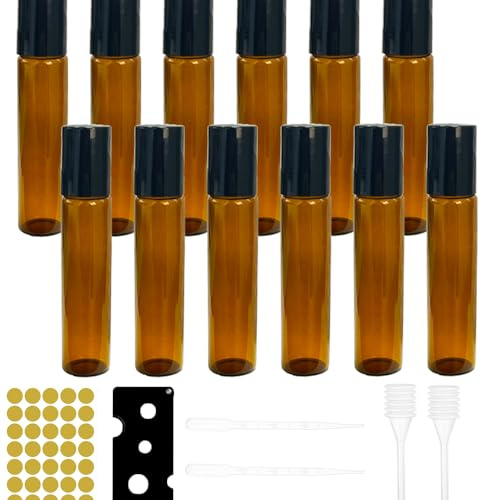 Loiina Roll on Botellas de cristal para aceites esenciales, 12 unidades, 10 ml, para aceites esenciales, fragancias, cosméticos, masajes