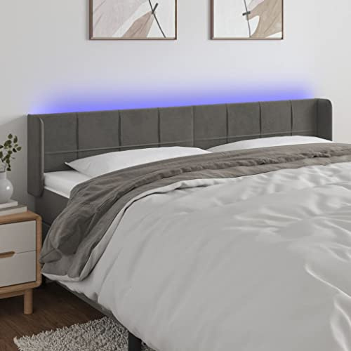 CKioict Betthaupt Wandkissen Bett Bettkopfteil Schlafzimmer LED Kopfteil Dunkelgrau 183x16x78/88 cm SamtGeeignet für Schlafzimmer, Gästezimmer, Schlafsaal
