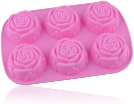 Rosojodg Backform aus Silikon, 6 Stück, Rosa Blume für Kuchen/Schokolade/Candy/Jelly/Ice/Cookie Muffin und Cupcake