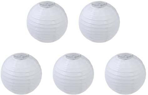 5Pcs 10cm Papier Lampions, Papier Lampions Lampenschirm Deko, Hängende Papierlampions Runde Papier Laterne für Hochzeit,Taufe,Geburtstag,Party (Weiss)