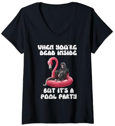 Damen Dead Inside Pool Party Pastell Lustiges Design T-Shirt mit V-Ausschnitt