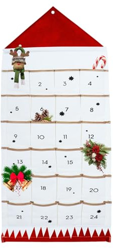Fabric Advent Calendar,Reusable Christmas Advent Hanging Calendar,Felt Advent Calendar Fillable,Handmade Christmas Countdown Calendar with 24festival Pockets for Xmas Tree Door Mantel,50 × 120cm,Red