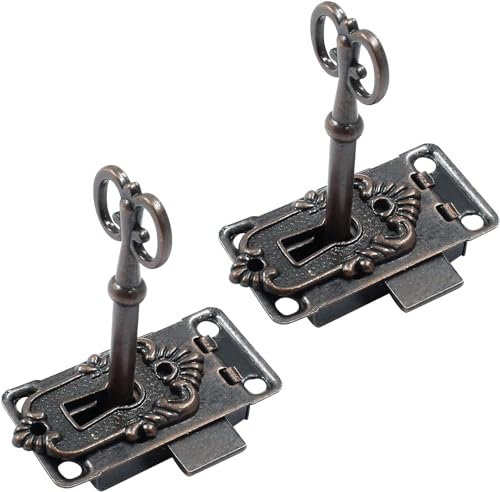 2 Sets Antikes Skelett Schlüsselschloss Antik Schrank Möbel Dekoratives Schloss Fall Kastenschloss Ersatz mit Schlüssel und Schrauben (Rotes antikes Messing)