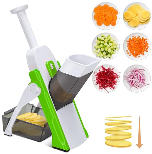 Masthome 5-in-1-Gemüseschneider, sicherer Gemüsehobel, professioneller Gemüsehobel, Julienne- und Würfelschneider für Gemüse, Kartoffelschneider, Dicke verstellbar 0,1–8 mm, Artefakt, schnelle