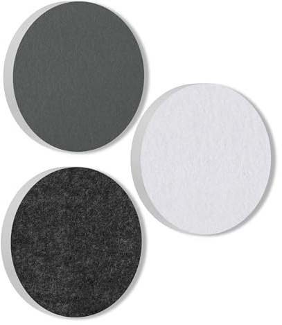 platino24 Akustikpaneele 3 Elemente Colore Kreis Ø 55 cm Granitgrau + Weiß + Anthrazit I Schallabsorber aus Basotect G+ mit Akustikfilz I Schalldämmung Wand & Decke I Akustikelemente Wandpaneel