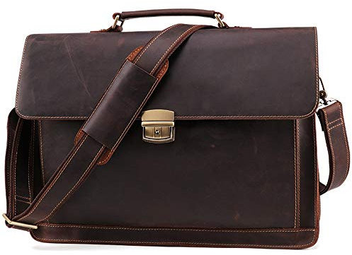 LVUNZJCA Aktentasche für Herren Männer Retro Messenger Bag Leder Geschäfts-Aktenkoffer-Laptop-Kasten-Handtasche for Männer Geschenke für die Arbeit(Braun)