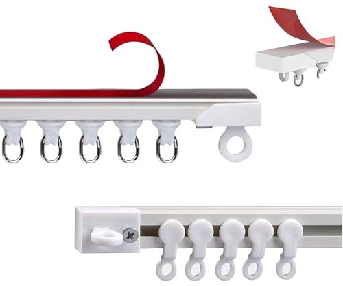 Selbstklebende Vorhangschiene for Decke Oder Wand, Gardinenstange Ohne Bohren, Deckenschienen-Raumteiler mit stummen Rollen, for Balkon, Veranda, Studio, Wohnmobil, Schrank(Side Mounting,1.2M)