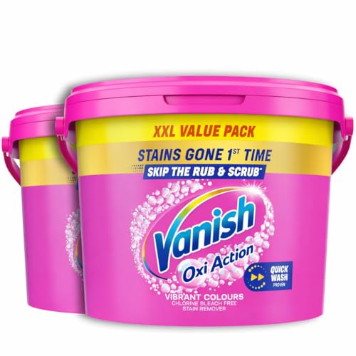 Vanish Gold Oxi Action Stain Remover Powder (2 x 2.4kg) 4.8kg | Safe on colours & whites, Works on tough stains, No pre-treat needed, Quick wash proven, Gentle on fabrics, Just one scoop