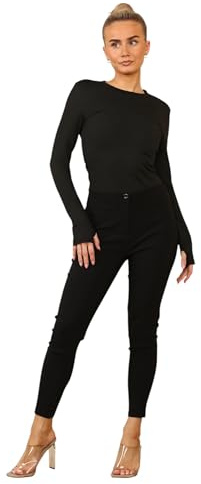 L S U Women's Slim Fit Trousers Work Office Skinny Stretch Pants (L27W18) Black