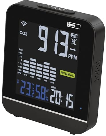 EMOS GoSmart - Smart Home Luftqualitätsmonitor mit App - WiFi - Farbdisplay - CO2 Messgerät - Temperatur und Feuchtigkeitssensor - USB-C Stromversorgung - TUYA, SmartLife kompatibel - schwarz