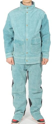 DSQIANG Cowhide Welding Jacket Pant Suit Für Männer, Heavy Duty Flamme Hitze Resistent Schweißen Kleidung, Langlebig Und Leicht Zu Tragen, Blau(XXL)
