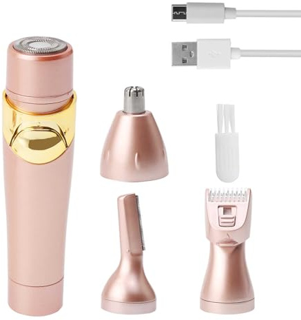 4 in 1 Elektrorasierer Schmerzloser Haarentferner Frauen Rasierer Schnurlos Lady Gesichtsrasierer Tragbar Wasserdicht Bikini Trimmer Lady Haarentfernung für Augenbraue Nase Gesicht Beine Achselhöhlen