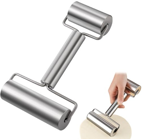 Mattarello Acciaio Inox Con 2 Rulli, Piccolo Rolling Pin Antiaderente, Lavabile in Lavastoviglie, per Pasta Da Forno, Pizza, Torta, Pasticcini, Tagliatelle e Biscotti, Fai Da Te