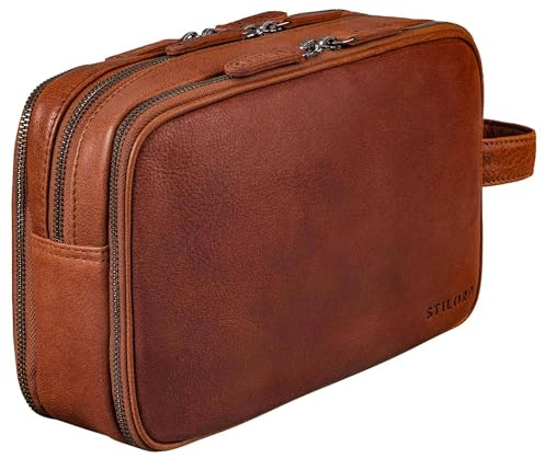 STILORD 'Catania' großer Reise-Kulturbeutel Leder Herren Damen Kulturtasche Schicke Kosmetiktasche Beautycase Badtasche Toiletry Bag Leather Wash Bag Echtleder Waschtasche, Farbe:maraska - braun