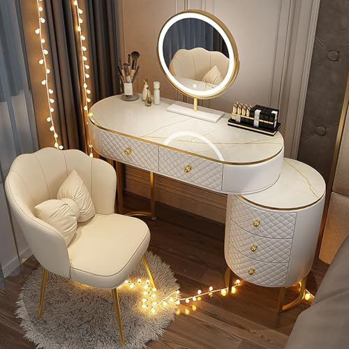 Schminktisch mit Touch-Light-Spiegel, 3 einstellbare Helligkeiten Frisiertisch, Schminktisch-Set mit Schubladen und Hocker, Schlafzimmer-Schminktische for Schlafzimmer, Ankleidezimmer(Wit,100cm/39in)