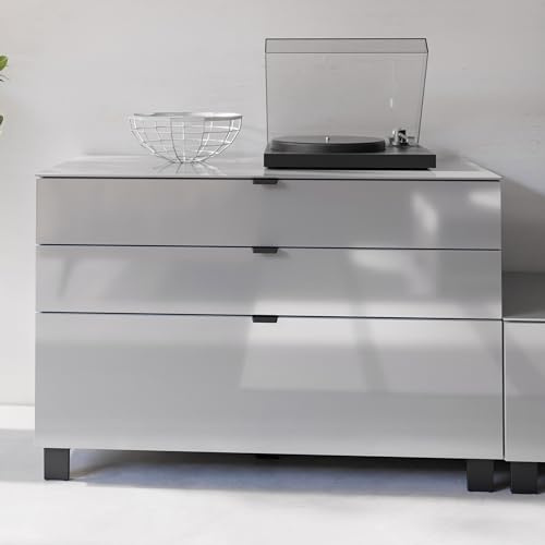 Forte Poole Sideboard 110, Sideboard mit 3 großen Schubladen, Moderne Kommode, Holzwerkstoff, Grau, 110,1 cm breit x 73,1 cm hoch x 52,5 cm tief
