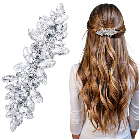 Glänzende Strass-Haarspangen, Haarspange Damen Hochzeit, Haarschmuck Silber, Vintage Haarschmuck Damen, Haarspangen Silber Mit Kristallblumen Für Frauen, Mädchen, Bridal, Brautjungfer