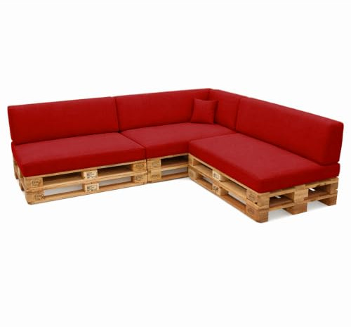 POKAR Palettenkissen Palettenauflagen mit abnehmbarem Bezug Palettenmöbel Palettensofa 8er Set: Sitzkissen 120x80 + Rückenlehne 120x40, Rot