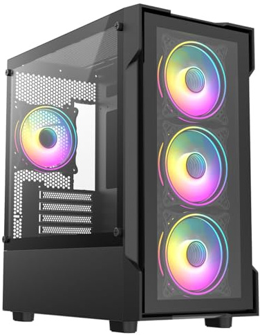 CiT Tornado Gaming PC Case, Tinted Glass Micro ATX PC Case with 4 ARGB Fans | Black computer case with 4 pre-installed Dual Ring ARGB Infinity fans, 30 percent tinted tempered glass and 360mm radiator