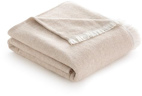 Todocama - Extra mjuk bomullsfilt med randig design, fyra årstider multifunktionsfilt för soffa, säng, dekorativt överdrag och filt (sandbeige, 180 x 240 cm)