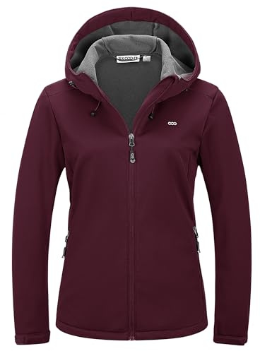 33,000ft Women's Softshell Cycling Jacket Waterproof Jacket with Hood | Reflective Logo, Fleece Lined, Warm, Windproof, 4 Pockets, Adjustable Cuffs & Hem, for Hiking Cycling Outdoor