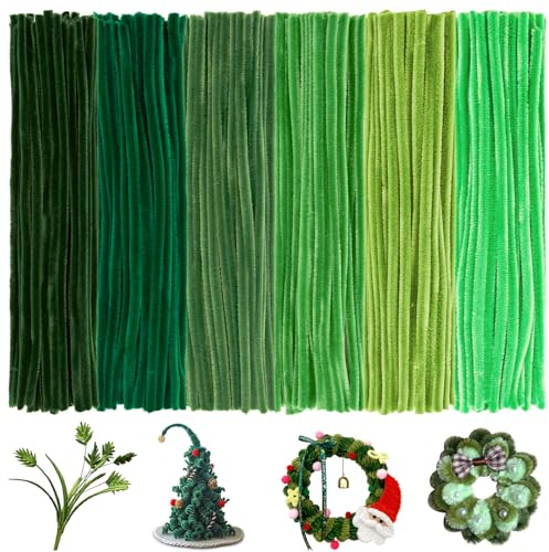 300 Pfeifenputzer zum Basteln 30cm Lang 6mm Dick (6 Farbverlauf Grün) | Bunte, Pfeifenreiniger Blumen, Pipe Cleaner Set, für DIY-Deko,Festdekoration, Spielen, Lernen, Kinder Handwerk