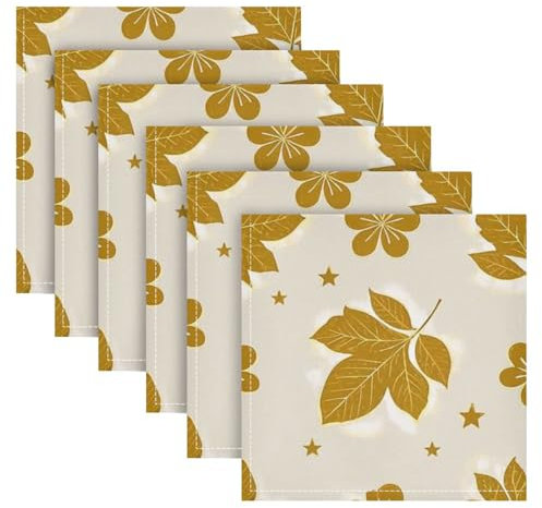 Goldene Vintage-Blumenblätter, Frühlings-Servietten, wiederverwendbare Servietten, Polyester, dekorative Stoffservietten für Hochzeit, 6 Servietten, 50,8 x 50,8 cm