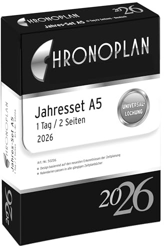Chronoplan 50206 - Inserto per calendario 2026 (set annuale A5 (148 x 210 mm), calendario di ricambio per agenda, agenda giornaliera, ideale per una pianificazione giornaliera dettagliata, 1 giorno su