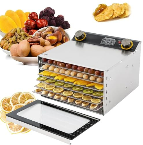 Essiccatore disidratatore da 400 W, essiccatore a 6/8 strati, timer da 0 a 12 ore, temperatura da 30 a 90 °C, ventola a 360 °C, essiccatore per alimenti per frutta, verdura, carne e pesce.,6Layer