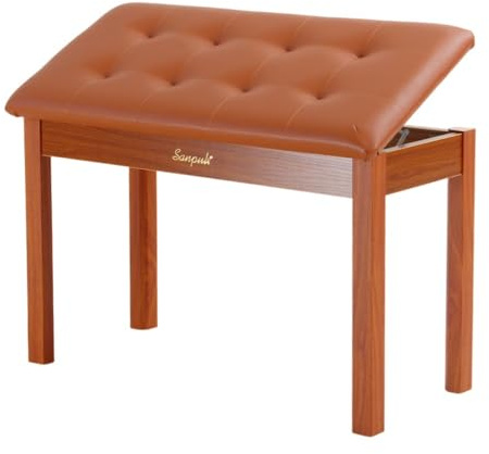 Sanpuli Doppel-Klavierbank/Klavierhocker/Klavierbank aus Massivholz mit Stauraum/Keyboardbank, hochdichtes Schaumstoffkissen für lange Nutzungsdauer. 136 kg Tragkraft (Gelb)