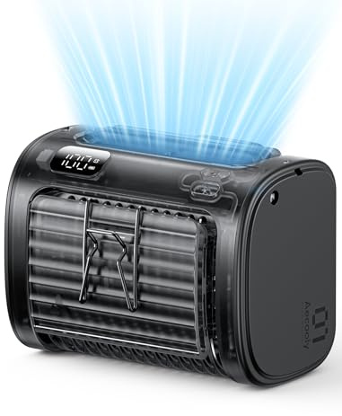Aecooly A/C-Style Blade Portable Waist Fan, 5 Speeds 30ft/s Strong Airflow, Clip On Belt Shirt Fan Up to 18H Runtime with Flashlight, Hands-Free for Neck, Outdoor, Hiking, Jobsite, Farms-Black
