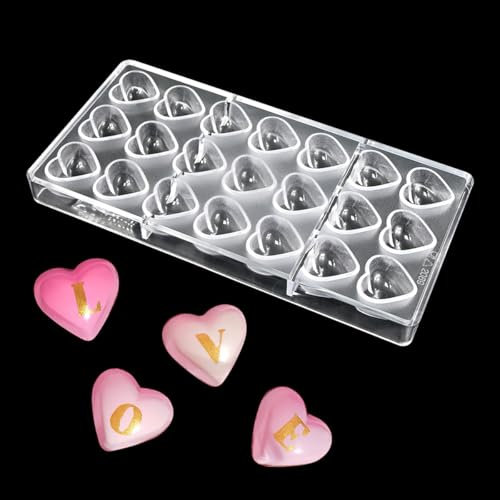 TUKE Stampo professionale in policarbonato per cioccolato, caramelle, sapone, ghiaccio, resistente, flessibile, antiaderente, lavabile in lavastoviglie, per uso alimentare (B_ cuore)