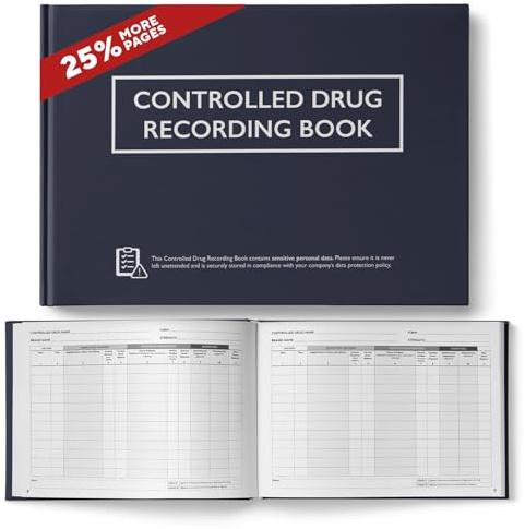 Controlled Drug Recording Book Hardback - CQC, GDPR & HSE Compliant Controlled Medication Book for Care Homes, Clinics & First Aiders - 250 Page Medical Log for Medication Returns & Drug Records