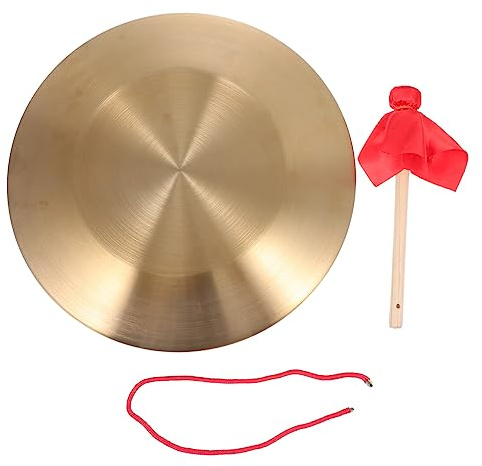 Hemobllo Gong Chino de Mano con Martillo, Instrumento de Percusión de Aleación de Acero y Cobre, Sonido Puro y Cómodo Set de 1 unidad Dorado para Niños