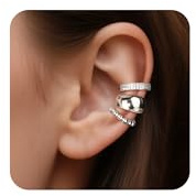 ALEXCRAFT 3 Piezas Pendientes Ear Cuff Chunky Plata para Mujer Set, Pequeño Pendiente Oreja Sin Agujero para Cartílago, Ajustable Pendientes de Clip con Zirconia Acero Inoxidable, Hipoalergénicos