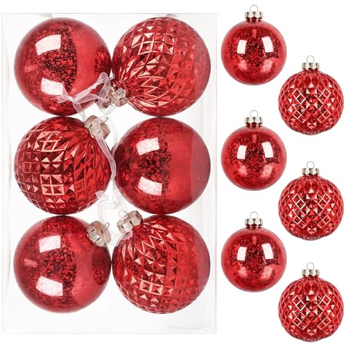 Palline Natalizie ø 10 CM - 6 Pezzi Plastica Palle Natalizie Grandi Infrangibili Decori Albero di Natale Rosso, Palle di Natale Grandi Natalizi Decorazioni Albero Christmas Balls con Gancio