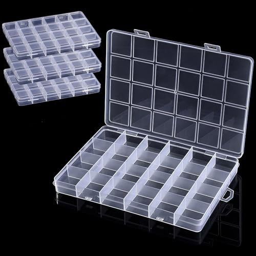 unbholkk 4 cajas clasificadoras de 24 rejillas, cajas clasificadoras transparentes para piezas pequeñas, organizadores de joyas, almacenamiento de piezas pequeñas para perlas, material de oficina