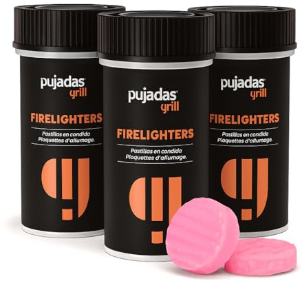 Pujadas grill – Premium Grillanzünder (3er Set à 8 Tabletten) | Schnelle & Saubere Zündung mit 92% Festem Alkohol | Geruchsneutral, Rauchfrei & Sicher | Natürliche Anzündhilfe für Grill, Kamin & Outd