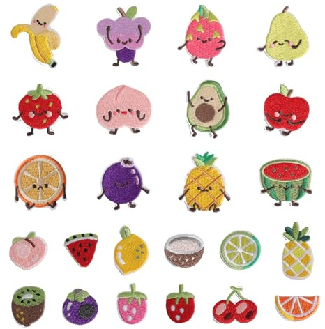 12 Stück Patches Zum Aufbügeln Früchte Set - Farbenfrohe Aufnäher Zum Aufbügeln Bügelbilder für Textilien Aufbügel Patches Bügelbilder Kinder Stickerei Aufnäher für Kleidung Rucksäcke Hüte Jeans Diy