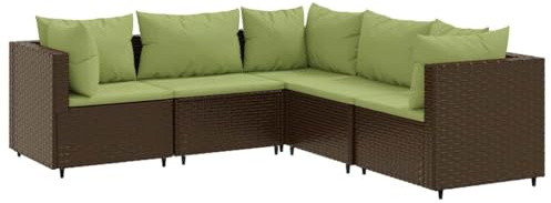 Qnhdfrt 5-TLG. Garten-Lounge-Set aus Poly Rattan, modulare Sitzgruppe für Terrasse und Garten, braunes Rattan-Sofa mit bequemen Polstern, Stahlgestell, Sitzgruppe für Außenbereich