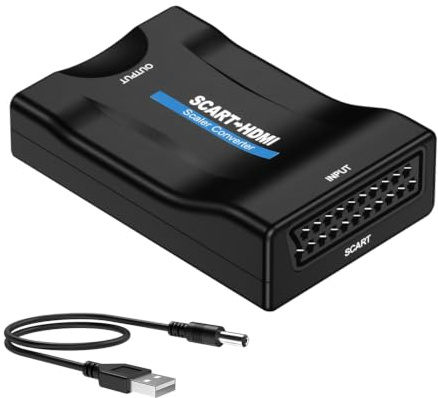 Wxuiqaz Adattatore da SCART a HDMI con USB, convertitore HDMI 1080p/720p, converte l'ingresso SCART analogico in uscita per TV, HDTV, proiettore, DVD, STB, VHS, Xbox, PS3, Blu-ray, mini plug and play