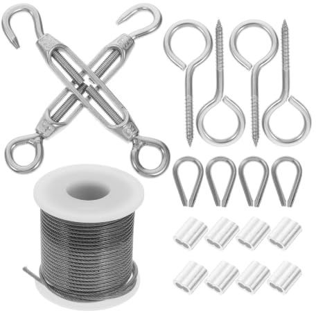 BESPORTBLE Kit de 19 Pièces Tendeur de Câble Inox Cosse Métallique et Crochet à Vis, Longueur Ajustable, Acier Inoxydable Argenté pour Fil Suspendre et Installation de Guirlandes